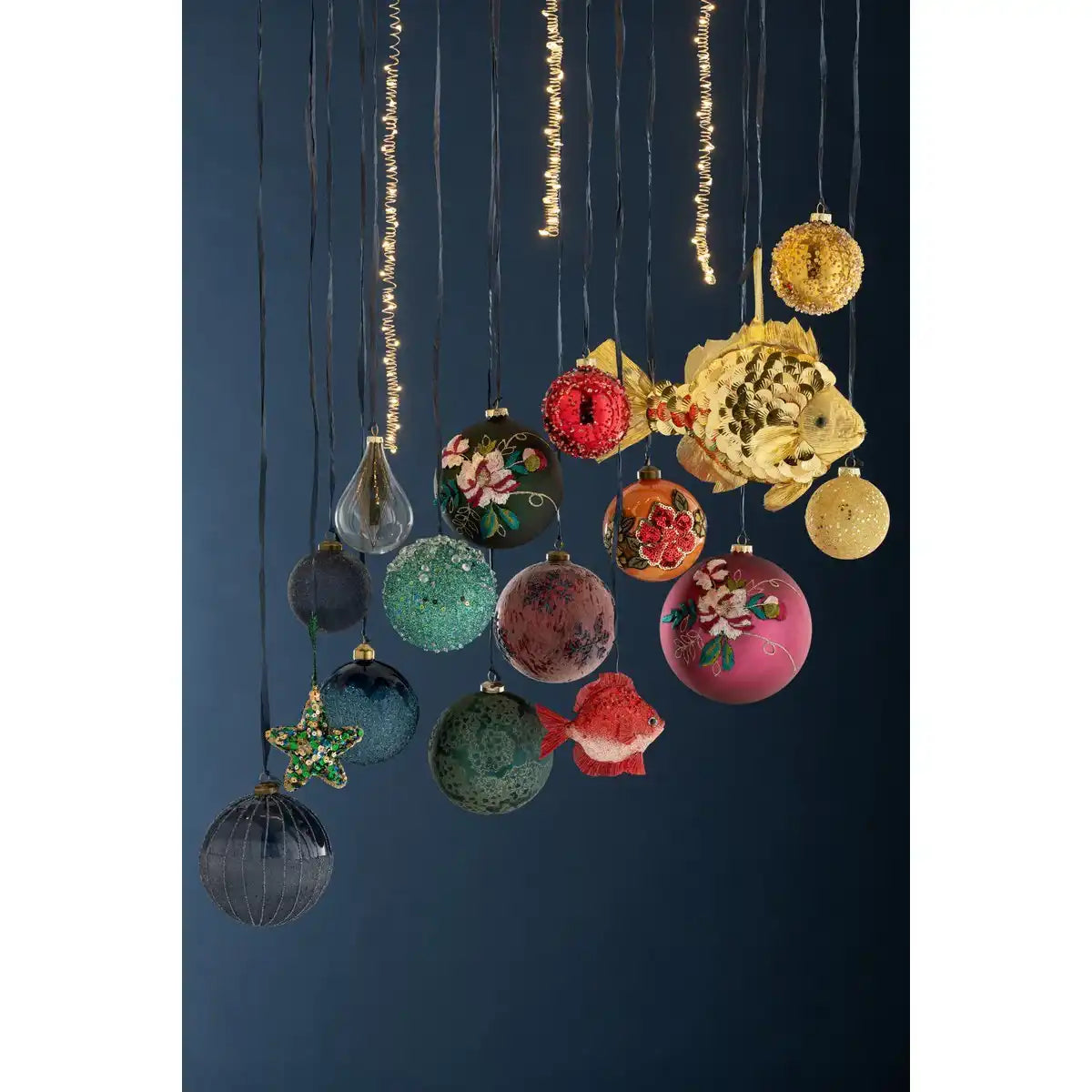 J-Line Weihnachtskugel Antik – Glas – Azurblau – groß – 4er-Box