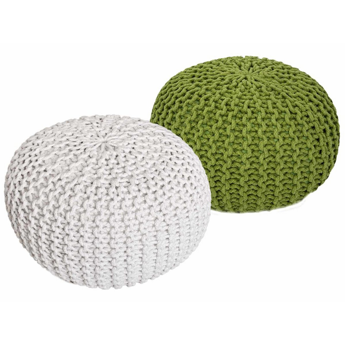 Sitzhocker Pouf SET 2 Stück Ø 55 cm H 37 cm Strickhocker Bodenkissen Grobstrick-Optik nachhaltig