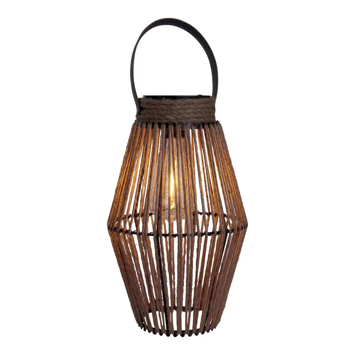 LED Solarleuchte "Korbinian" für Garten und Terrasse, Dekolampe aus Metall und Kunststoffschnurbespannung in natur, LEDs fest verbaut, Solar Lampe für Außen 30 x 18 cm