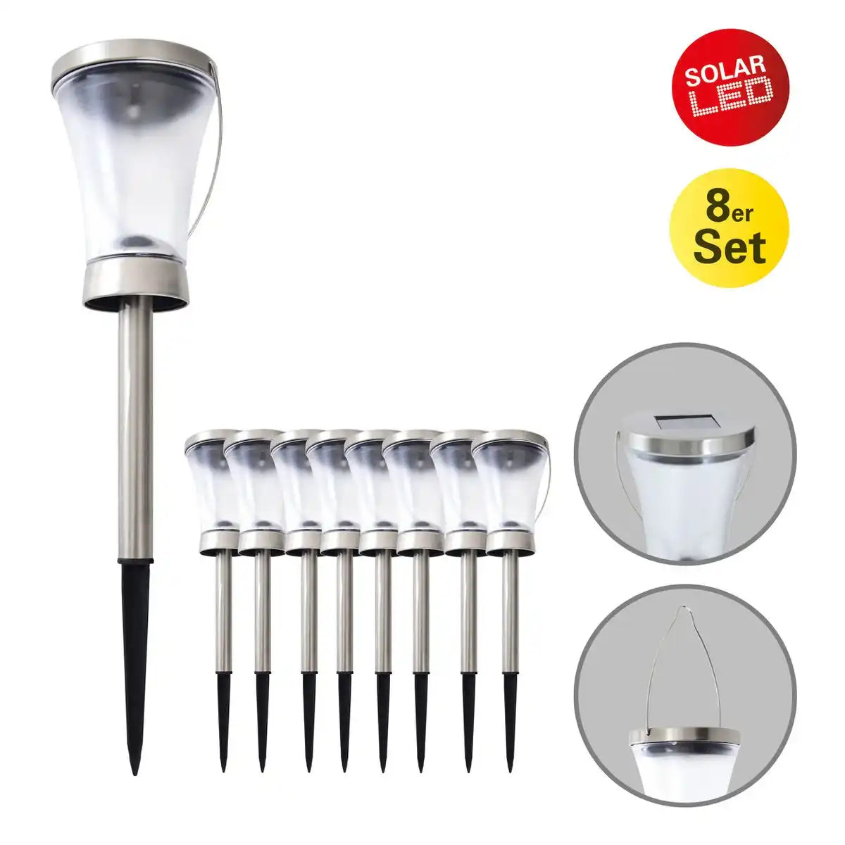 8er-Set LED Deko Solarleuchte , für Außen, aus Metall und Kunststoff in Stahl-blank, integrierte LED