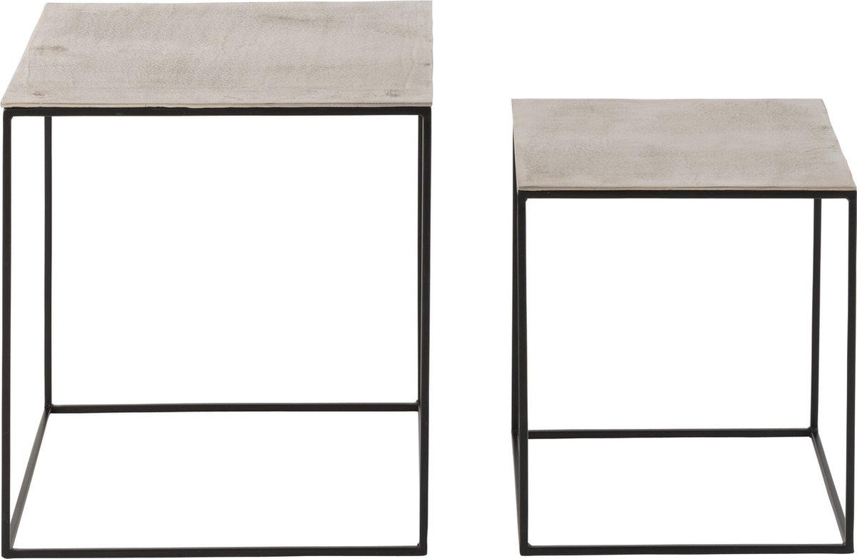 2er Set Square Beistelltisch - Aluminium/Eisen - Silber/Schwarz