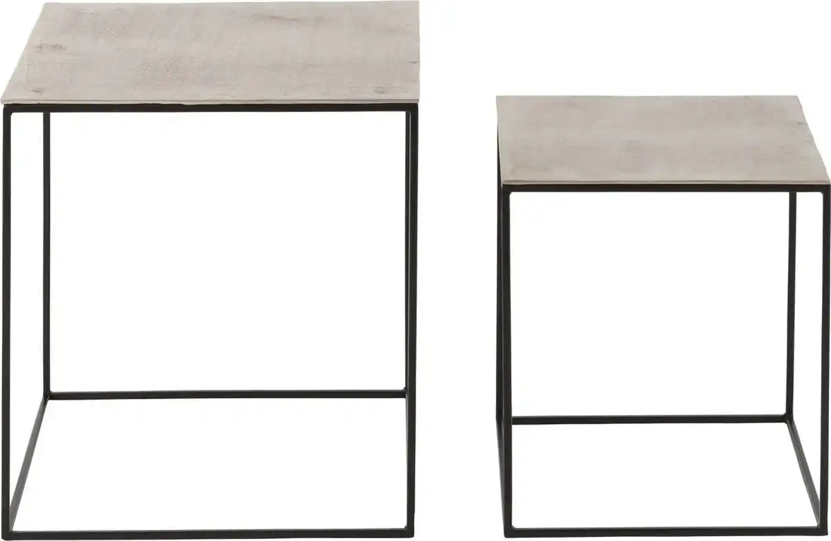 2er Set Square Beistelltisch - Aluminium/Eisen - Silber/Schwarz