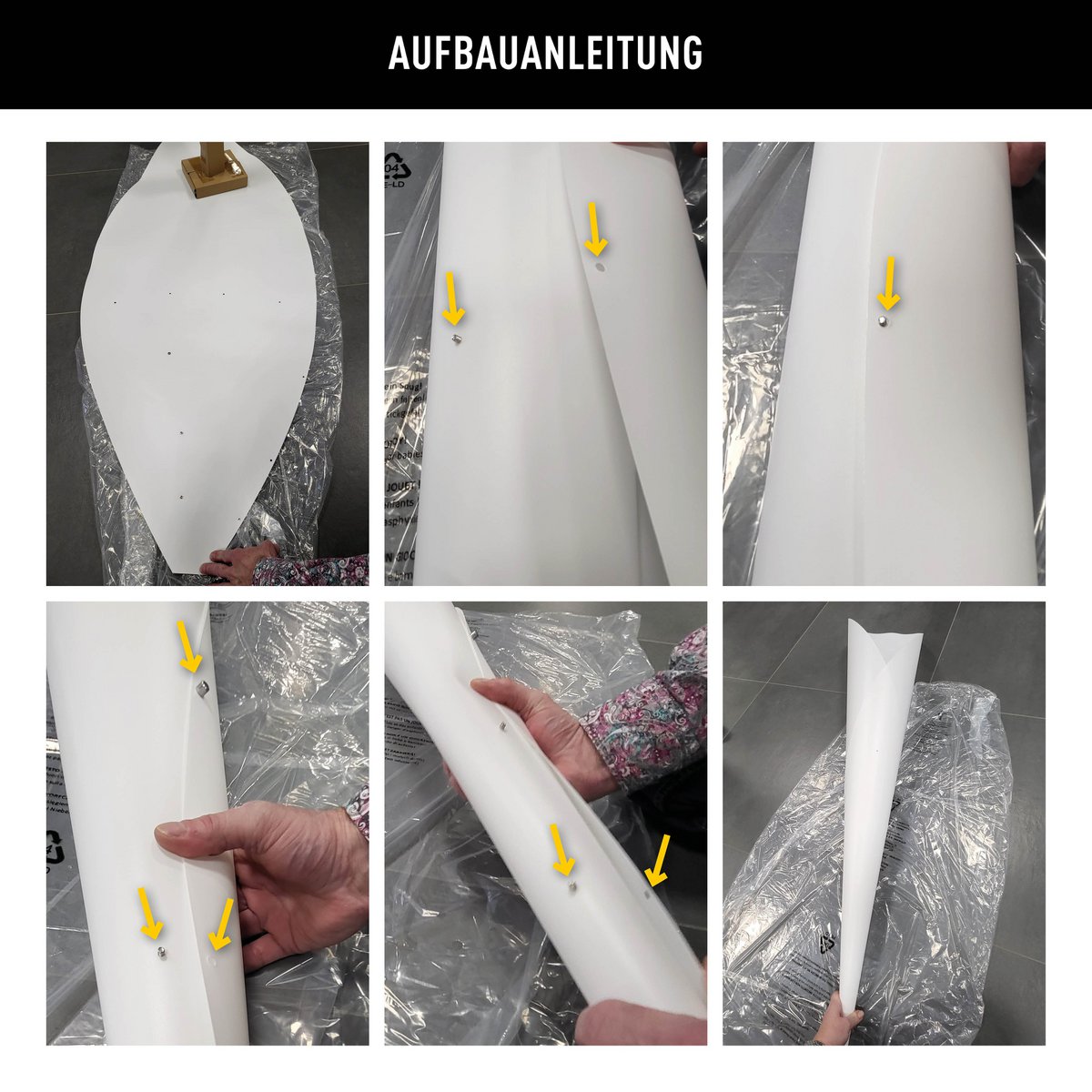 Stehleuchte "TULIP" aus Metall und weißem Kunststoff, E27-Fassung, Beleuchtung für Wohnzimmer, Esszimmer oder Büro