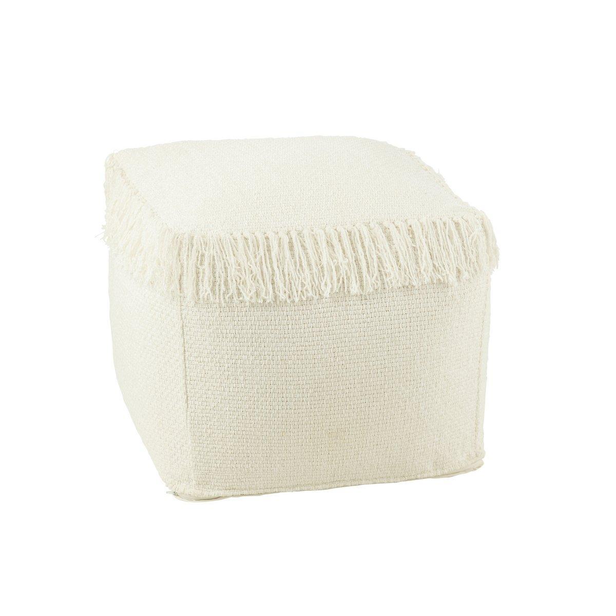 J-Line Pouf Square Woven + Fransen Viskose Weiß