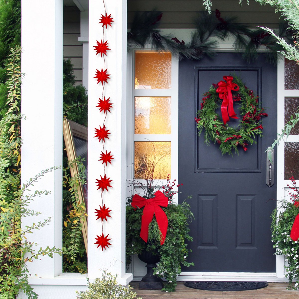 9er-Outdoor-LED-Weihnachtslichterkette 3D-Sterne / XMAS Lights - rot