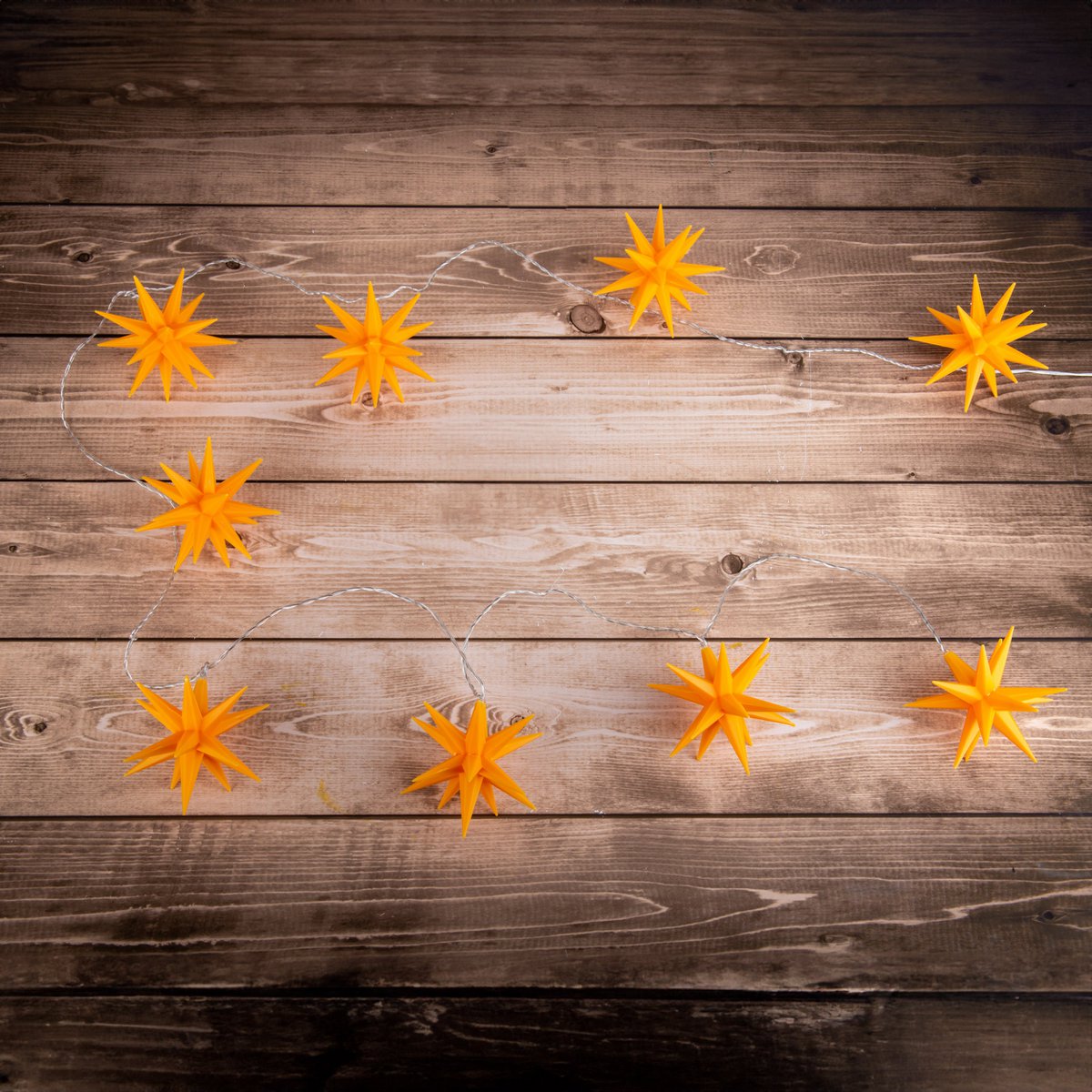 LED-Lichterkette "3D-STERNE" aus Kunststoff in gelb, mit fest verbauten LEDs, Weihnachtsdeko für Außen