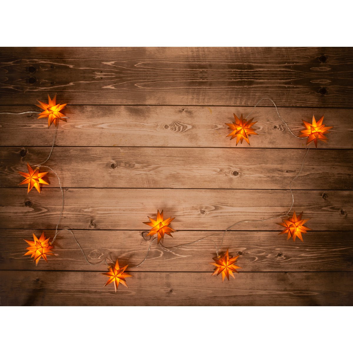9er-Outdoor-LED-Weihnachtslichterkette 3D-Sterne - gold