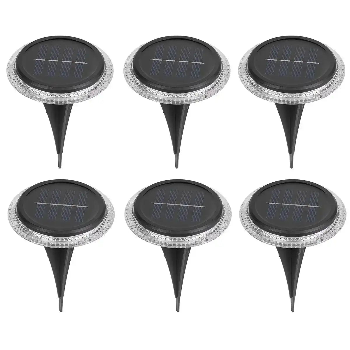 6er Set Solar-Boden-Erdspießleuchte Ø ca, 11,2 cm, schwarzer Kunststoff, Dämmerungssensor, für Eingang, Terrasse und Wege