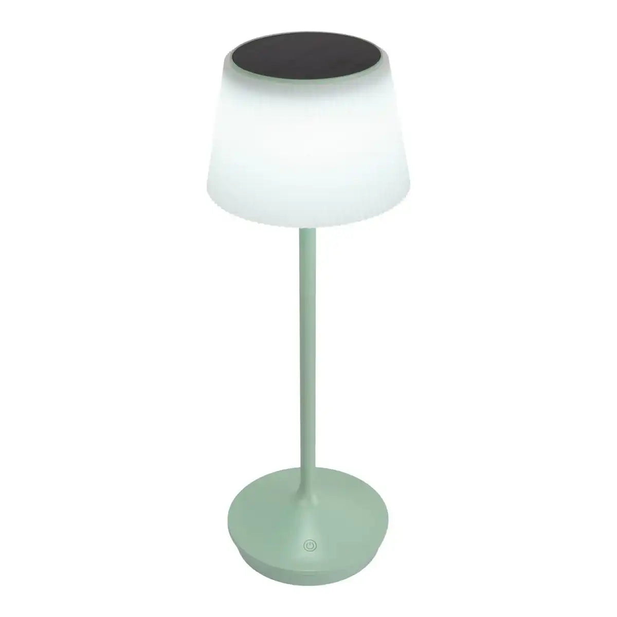 Solar-Akkutischleuchte "EMMI" 38 cm hoch, Schirm Ø 13 cm, Metall in Mint und weißer Kunststoff, für den Außenbereich, dimmbar CCT.