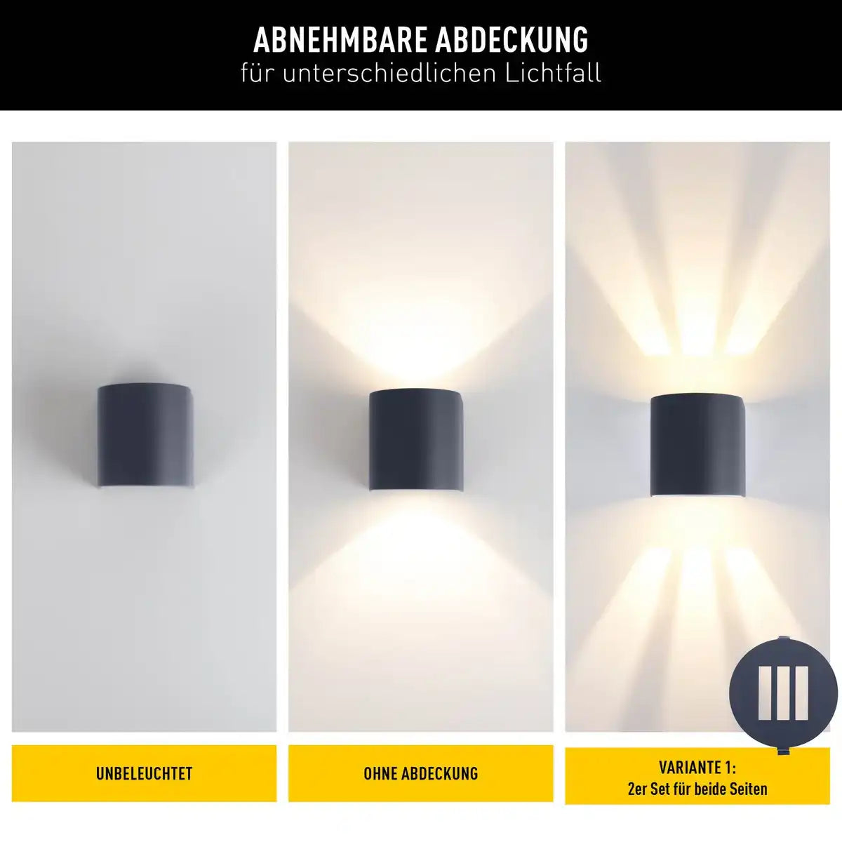 Die LED Außenwandleuchte "ALECTO" misst 10,5 x 11,7 cm und ist 10 cm hoch. Sie besteht aus einem hochwertigen Kunststoff mit einer leicht strukturierten Oberfläche, die wie lackiert wirkt. Zeitloses Schwarz macht die Leuchte universell einsetzbar.