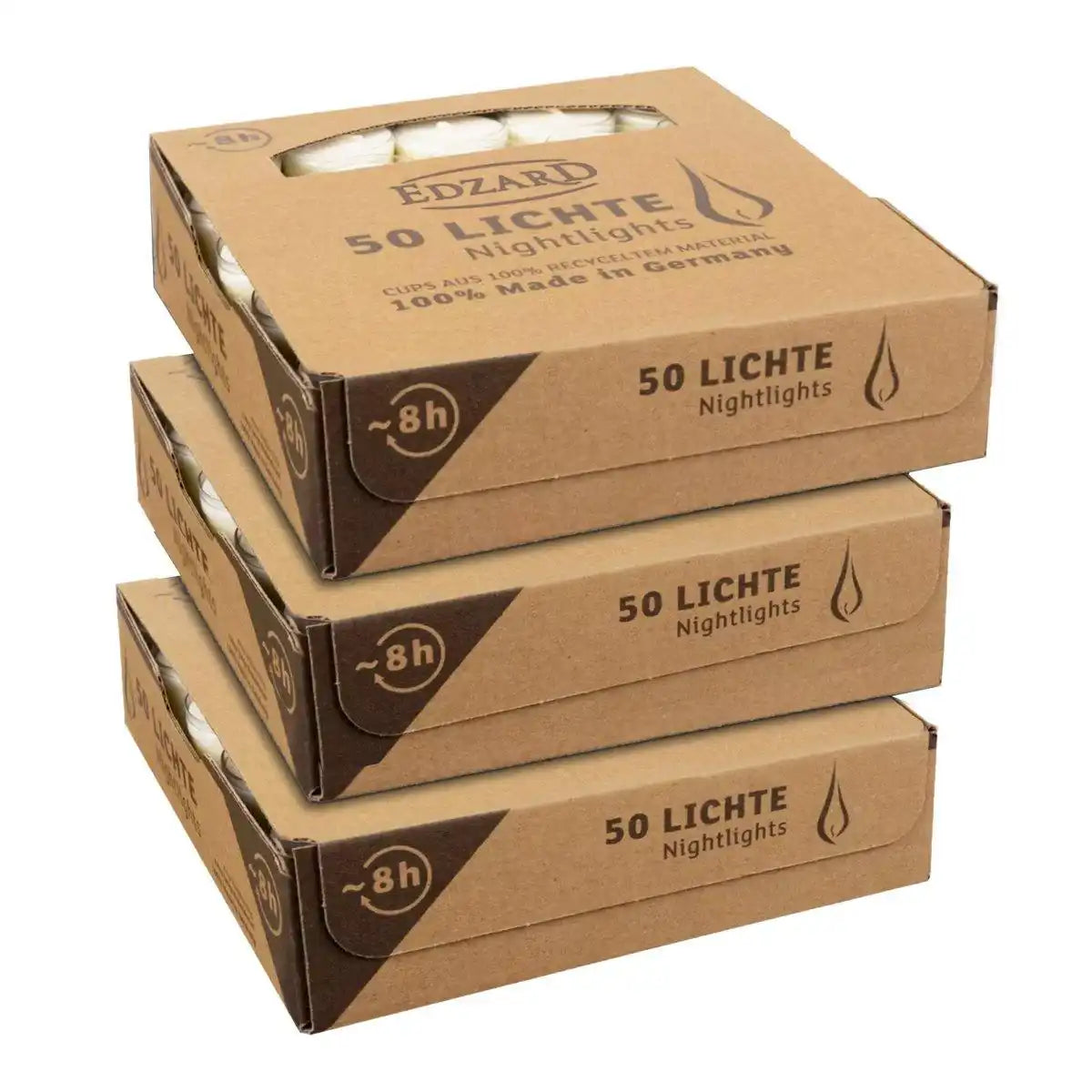 150 Stück Nightlights Teelichter, weiß, transparente Kunststoffhülle, Brenndauer ca. 8h - HomeDesign Knaus