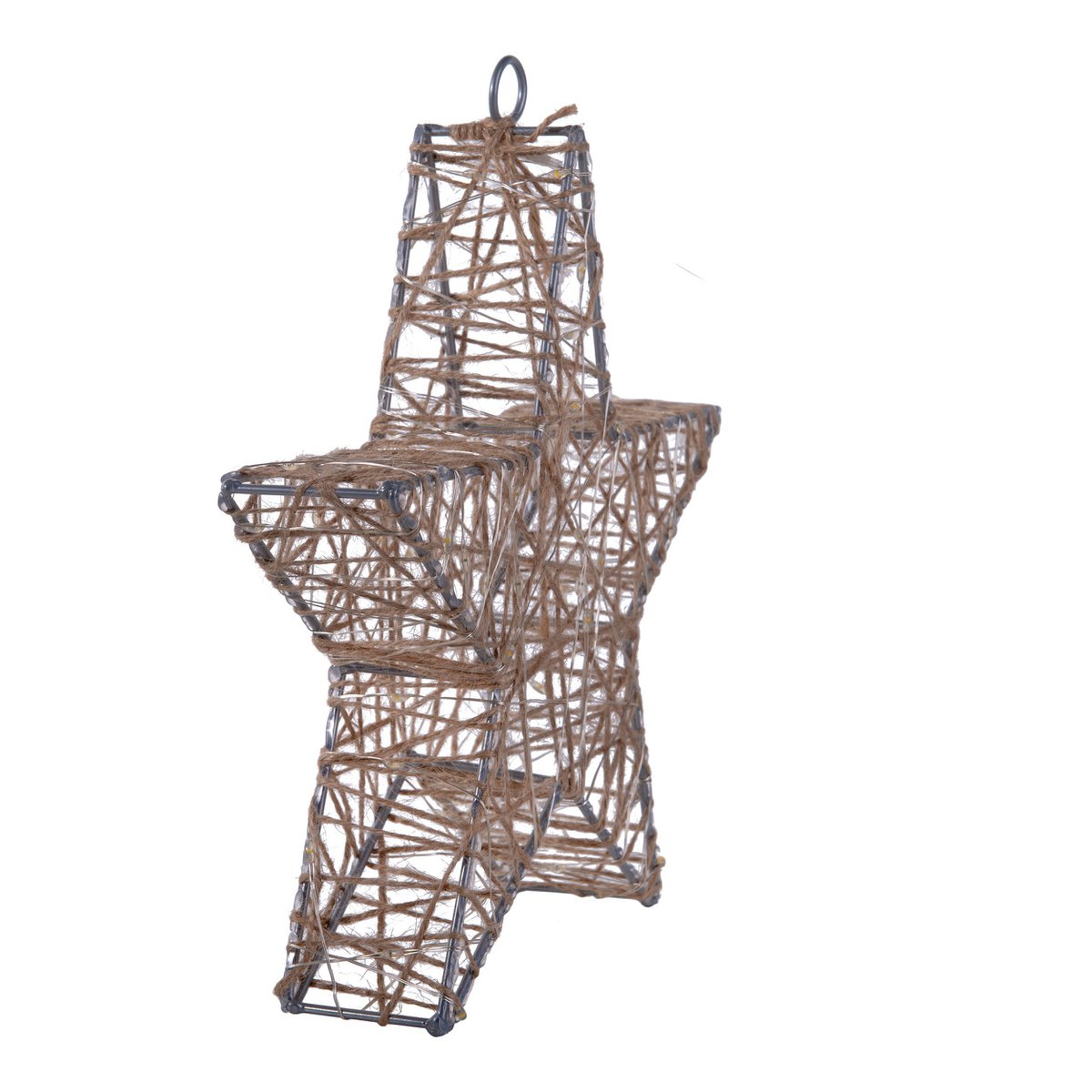 2er-Set LED-Weihnachtsdeko "Metallstern" Ø 25 cm - Weihnachtsdeko aus Metall und Textil in natur, mit fest verbauten LEDs