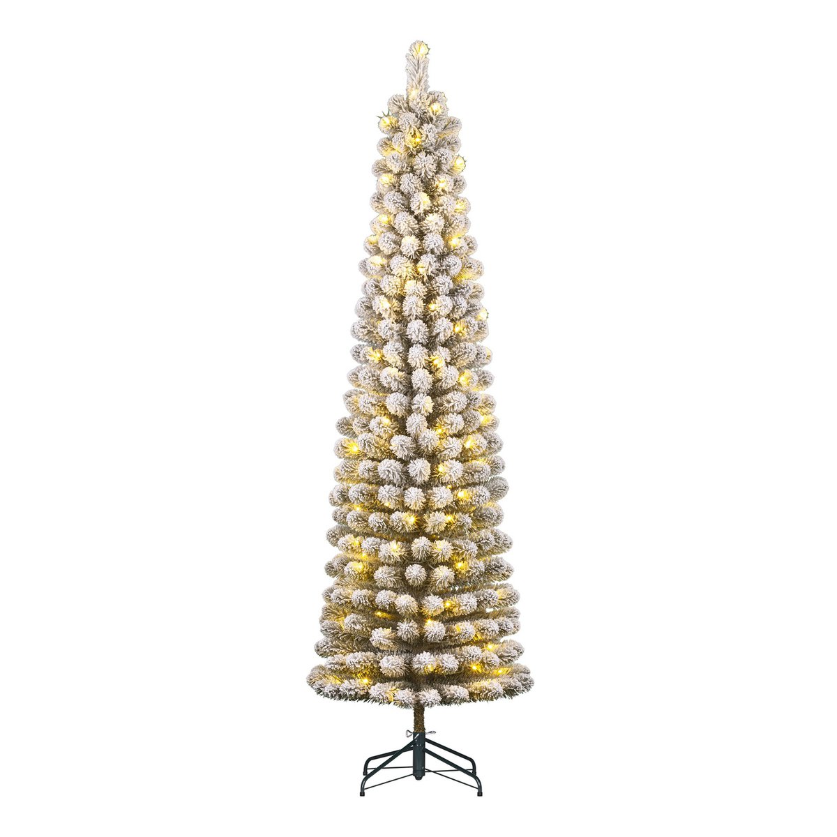 Schmaler künstlicher Weihnachtsbaum von Charlton mit warmweißer LED-Beleuchtung – H260 x Ø63 cm – Grün gefrostet
