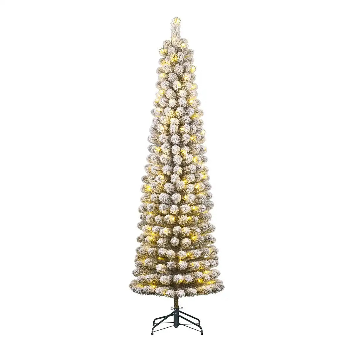 Schmaler künstlicher Weihnachtsbaum von Charlton mit warmweißer  LED-Beleuchtung – H260 x Ø63 cm – Grün gefrostet