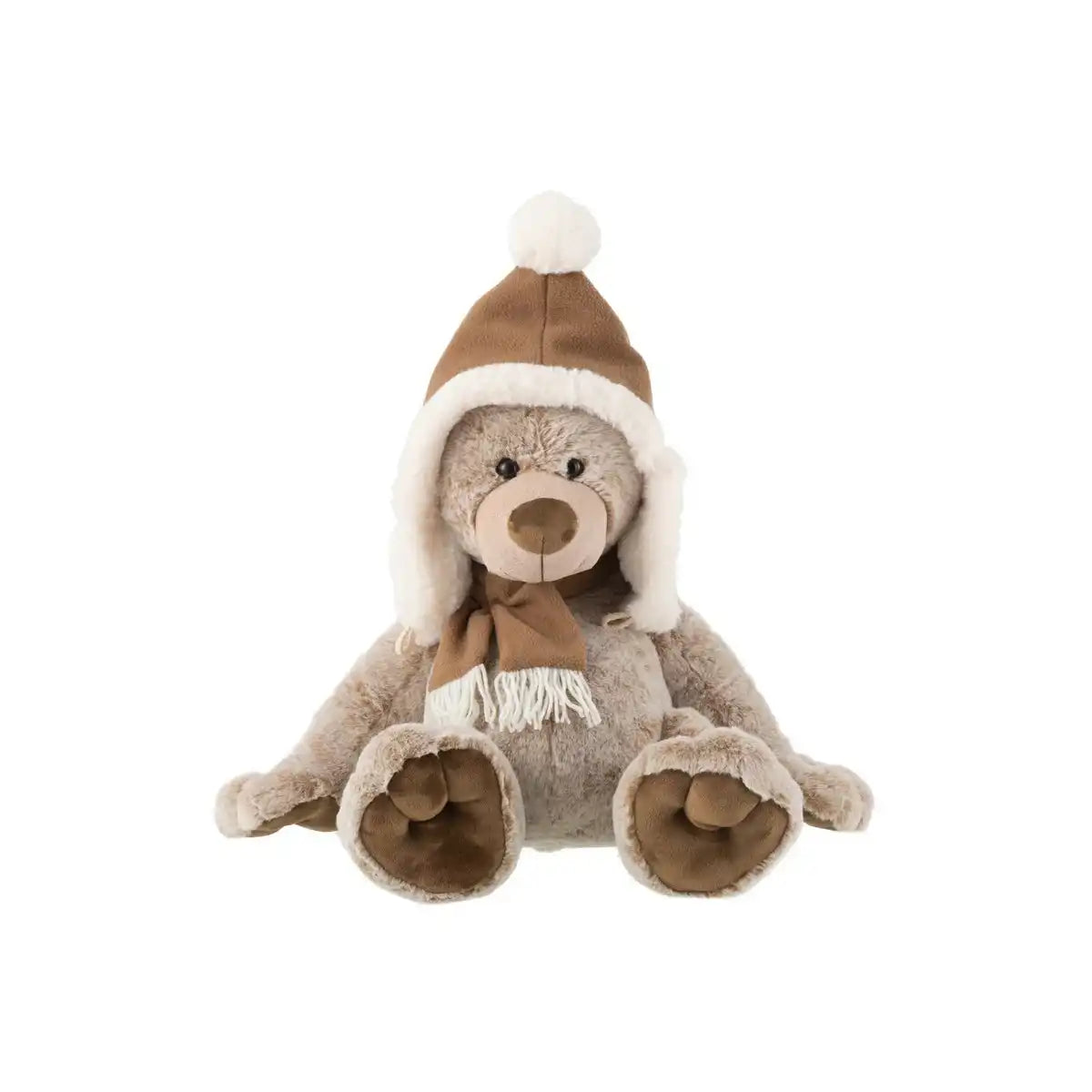 J-Line Bär+Mütze Plüsch Polyester Braun Groß