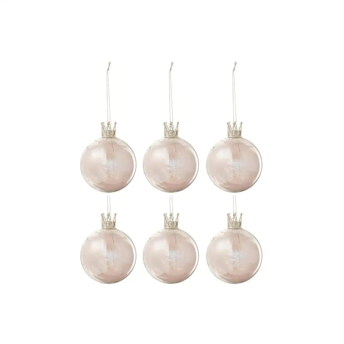 J-Line Weihnachtskugel Crown Plume – Glas – hellrosa – klein – 6er-Box