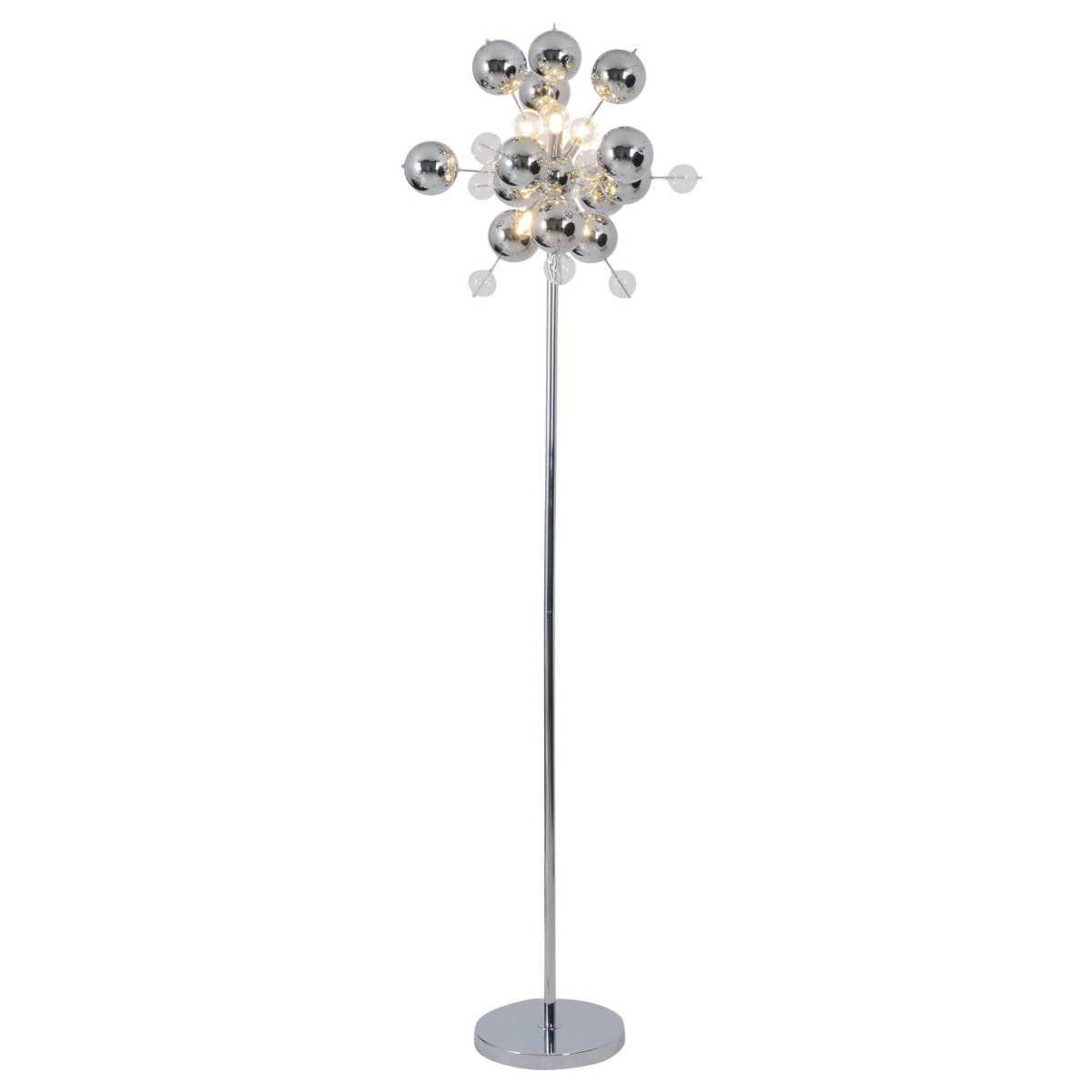 Stehleuchte "EXPLOSION" in chrom, Stehlampe aus Metall und Glas, Chrome, G9, Stehlampe 169 cm hoch