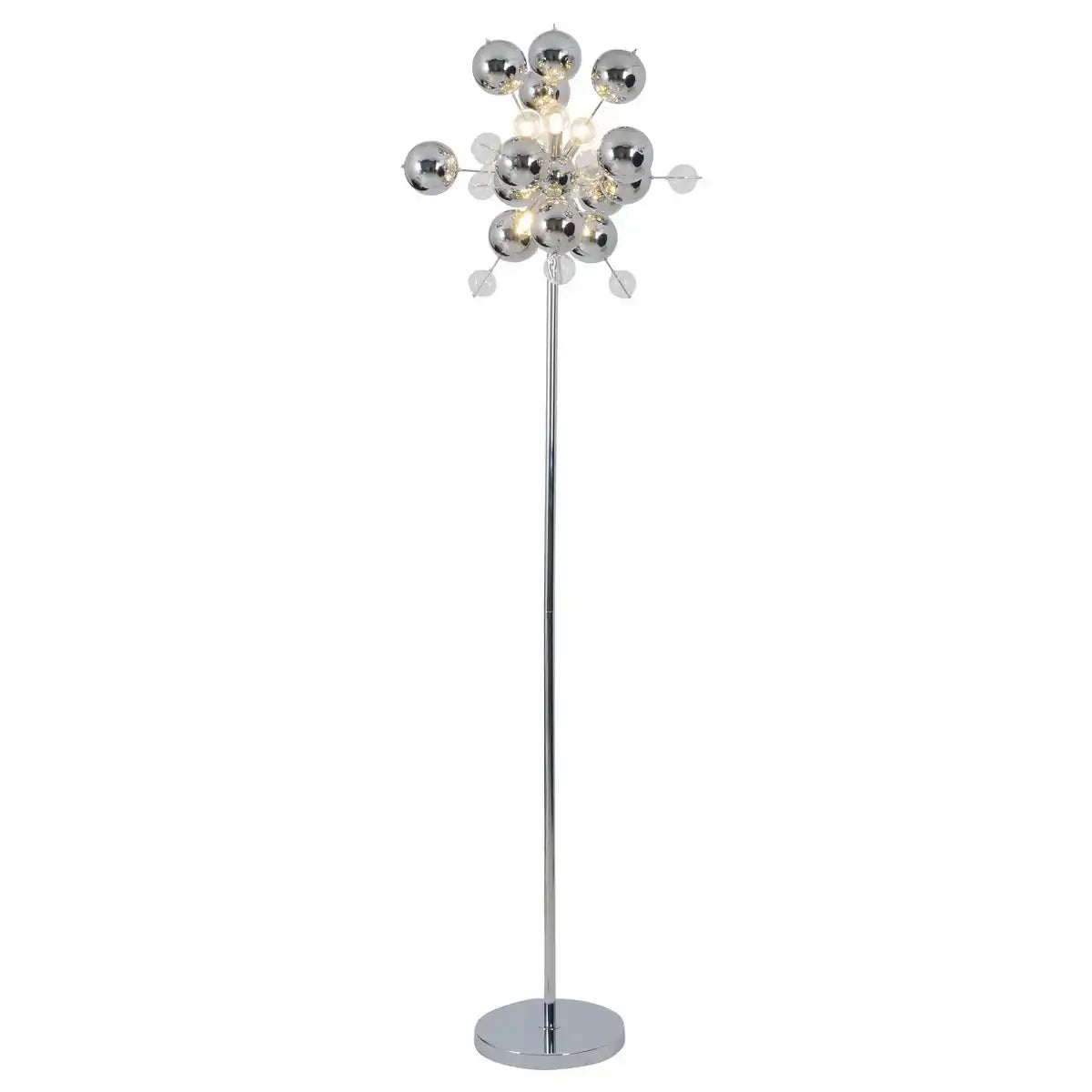Stehleuchte "EXPLOSION" in chrom, Stehlampe aus Metall und Glas, Chrome, G9, Stehlampe 169 cm hoch
