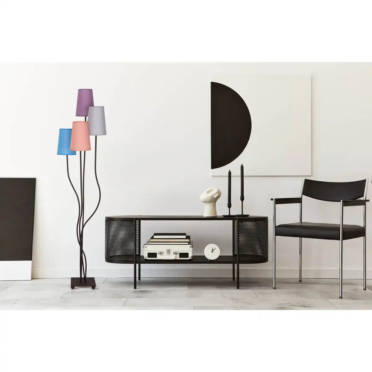 Textilstehleuchte 4-flammig "BOHO" bunt, Stehlampe mit bunten Schirmen, mit E14-Fassung, für Esszimmer, Wohnzimmer, Diele oder Büro, 140 cm hoch