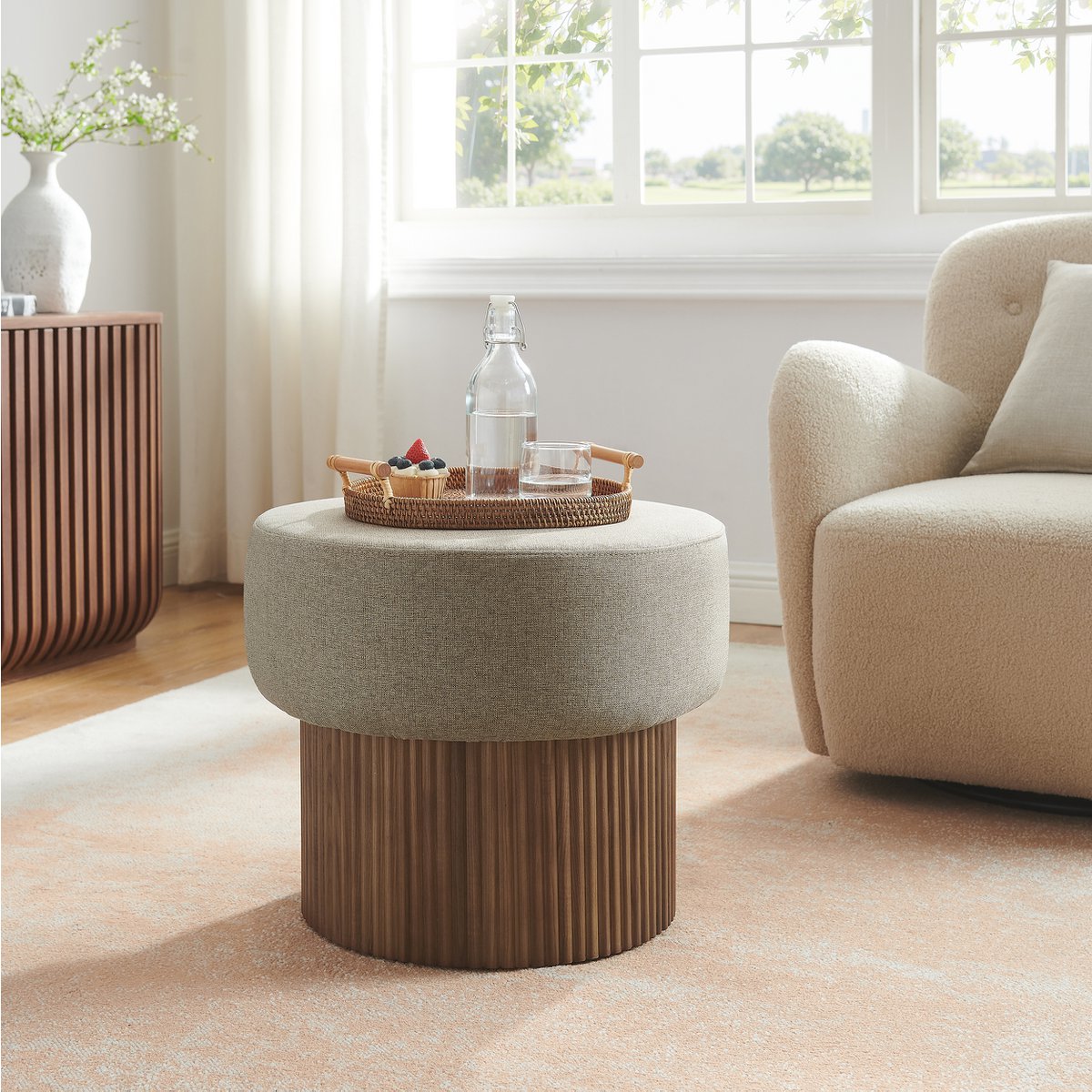 Sitzpouf mit Stauraum Ø 50 cm Walnuss/Braun