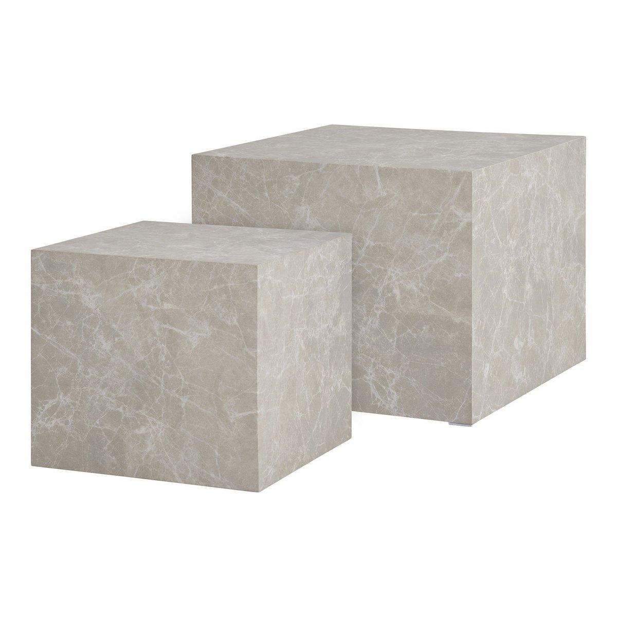 Prager Couchtisch-Set – Beige, Marmoroptik, MDF, Dekorpapier, 2er-Set