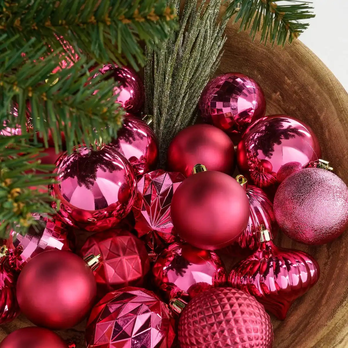 Weihnachtskugel-Set – 60 Stück – Ø7 cm – unzerbrechlich – Fuchsia