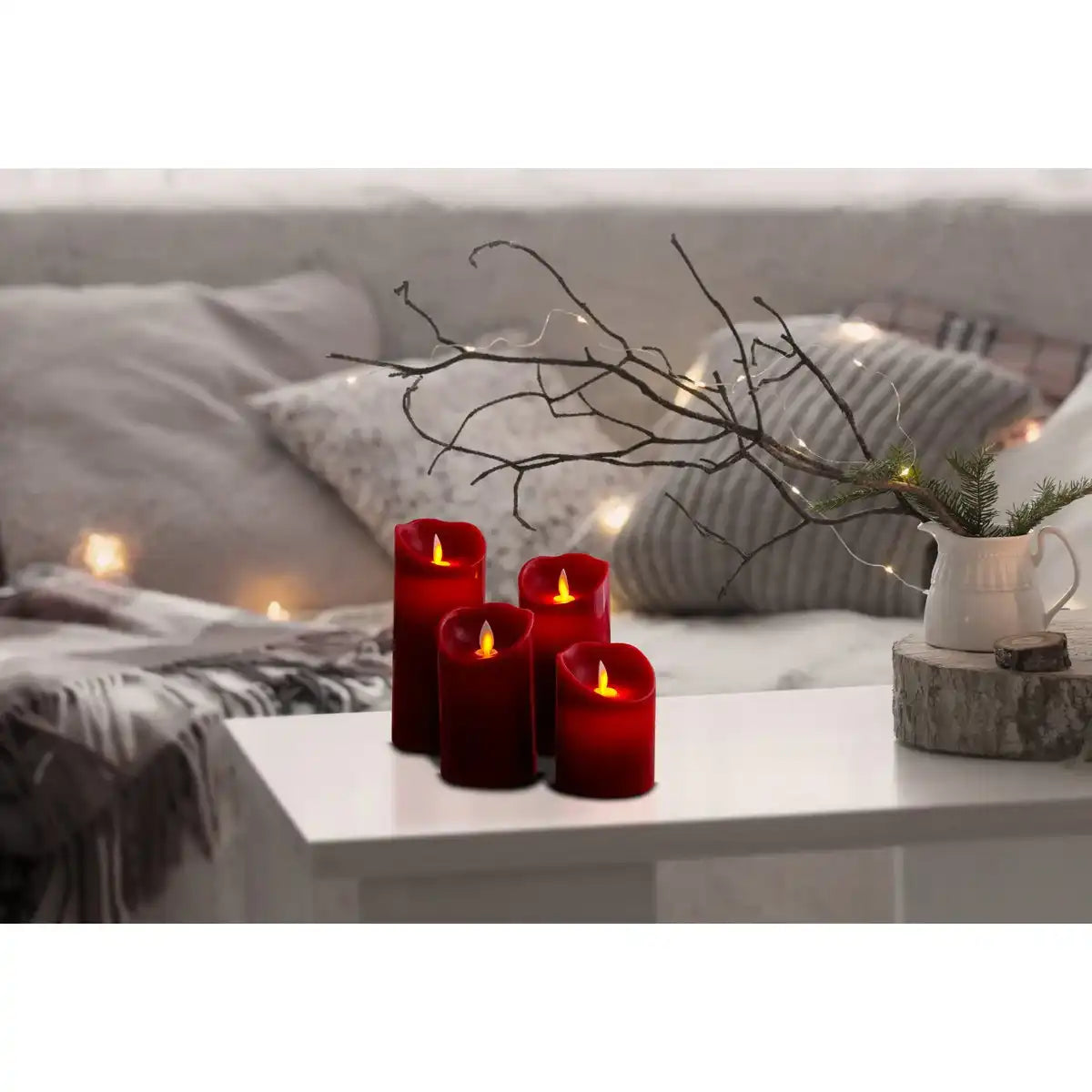 4er-Set LED-Kerzen Weihnachtsdeko aus Kunststoff in rot mit fest verbauten LEDs