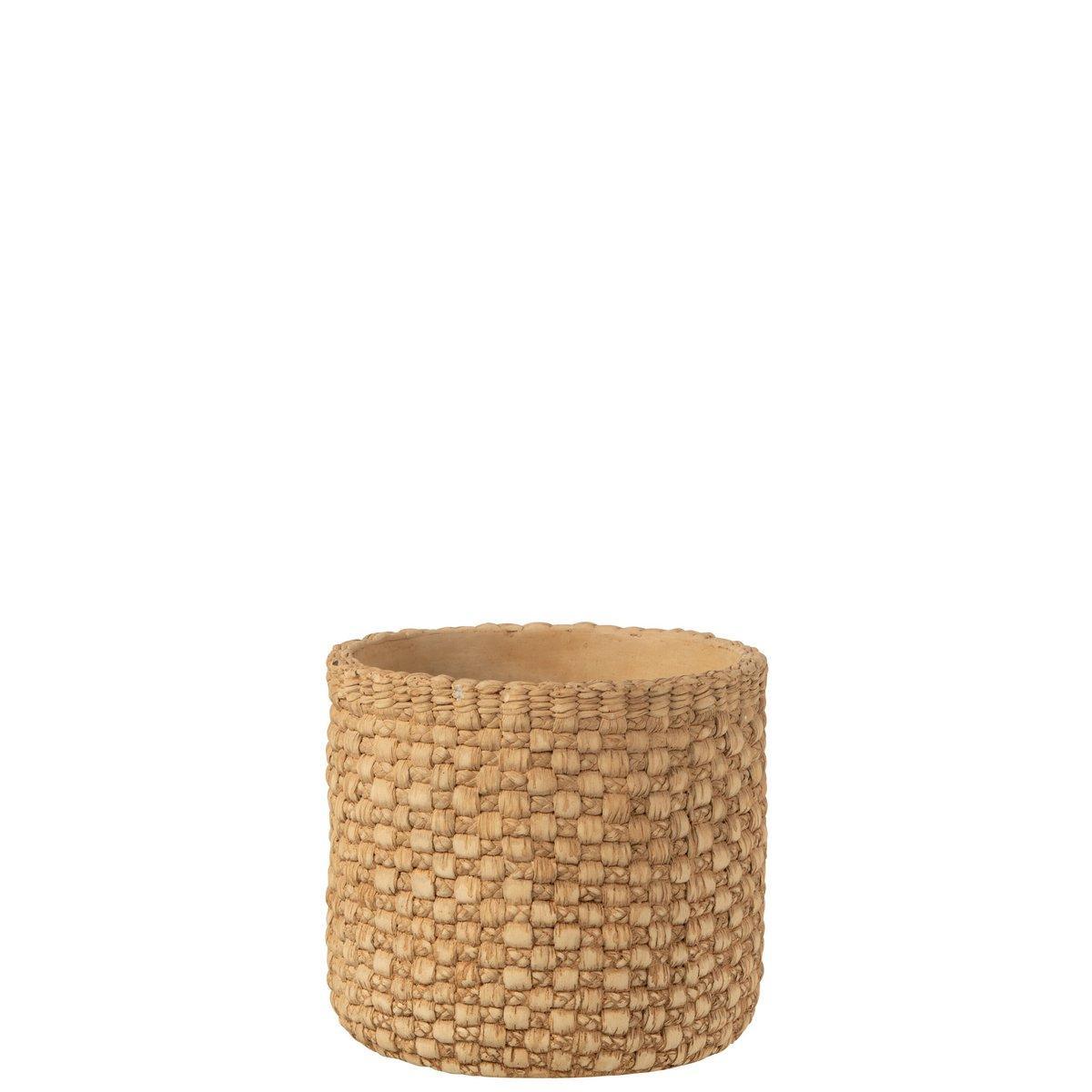 J-Line Blumentopf Woven – Zement – Beige – L – Ø 18 cm