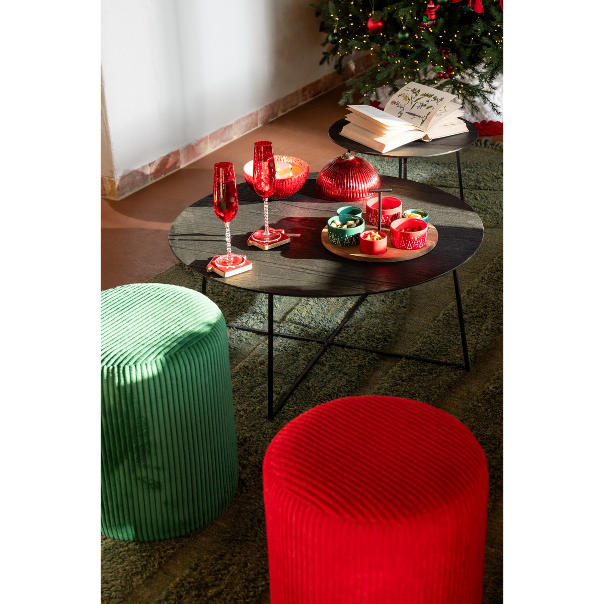 J -Line Side Table Round - Holz/Metall - Schwarz - 6 -Set von 6