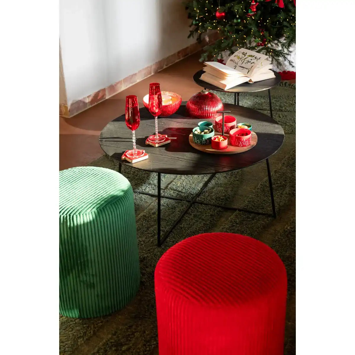 J -Line Side Table Round - Holz/Metall - Schwarz - 6 -Set von 6