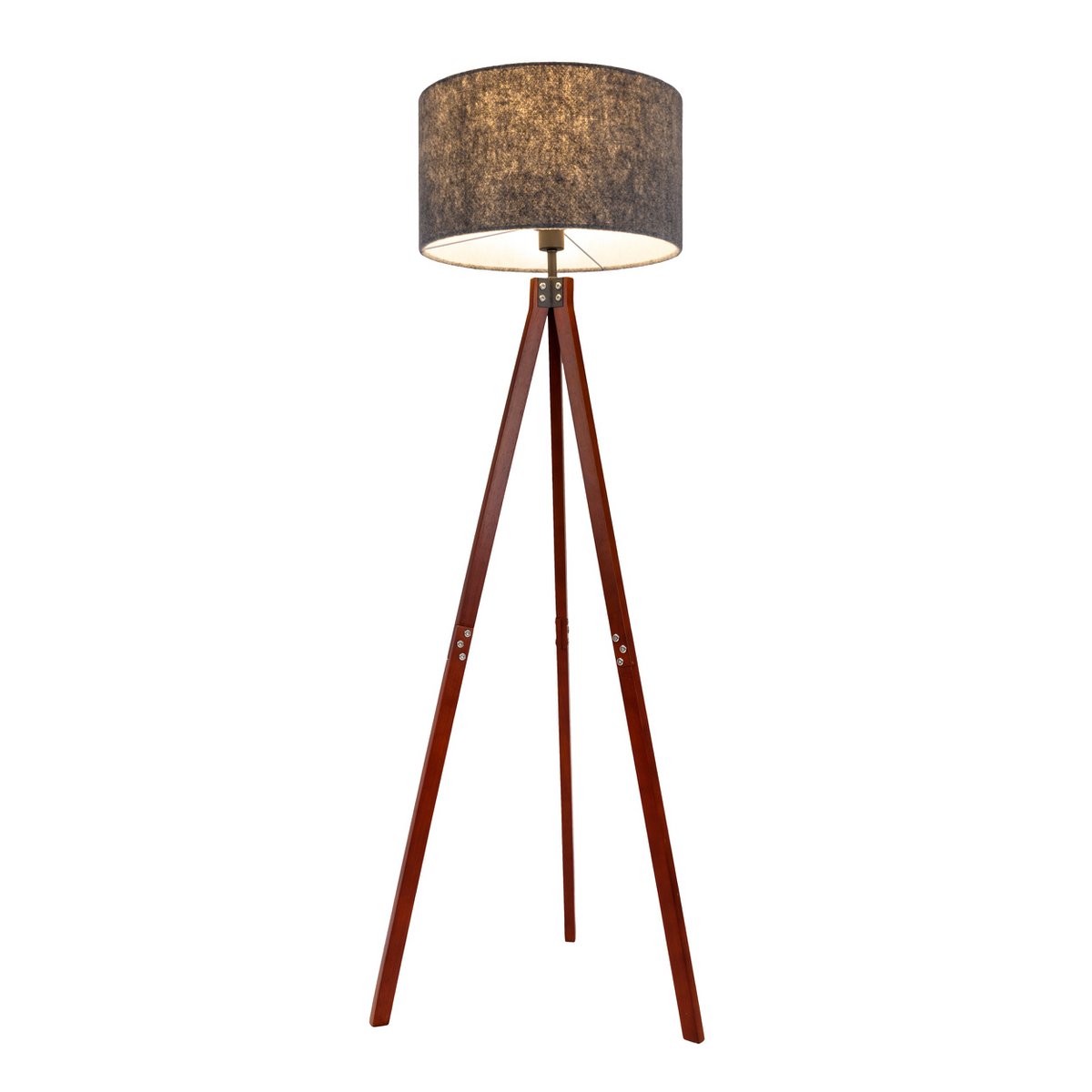 Stehleuchte "FILCO" Ø ca. 45 cm, 147 cm hoch, aus Holz und Kunststoff in Braun und Grau, für E27, für Wohnzimmer, Schlafzimmer und Esszimmer