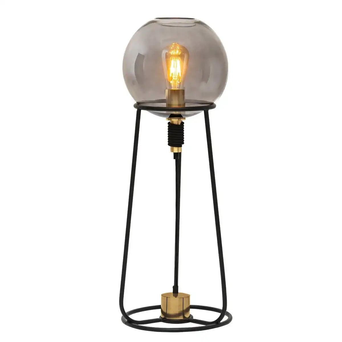 Tischleuchte "STELO" , moderne Tischlampe aus schwarzem Metall und Rauchglas, E27-Fassung, 71 cm hoch, für Esszimmer, Wohnzimmer, Diele oder Büro,