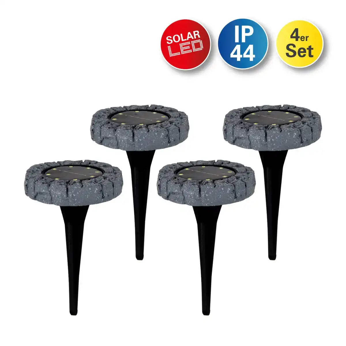 4er-Set LED Solar-Boden-Erdspieß "KIAN" , für Außen, Bodenleuchte aus Kunststoff in Grau, mit integrierter LED