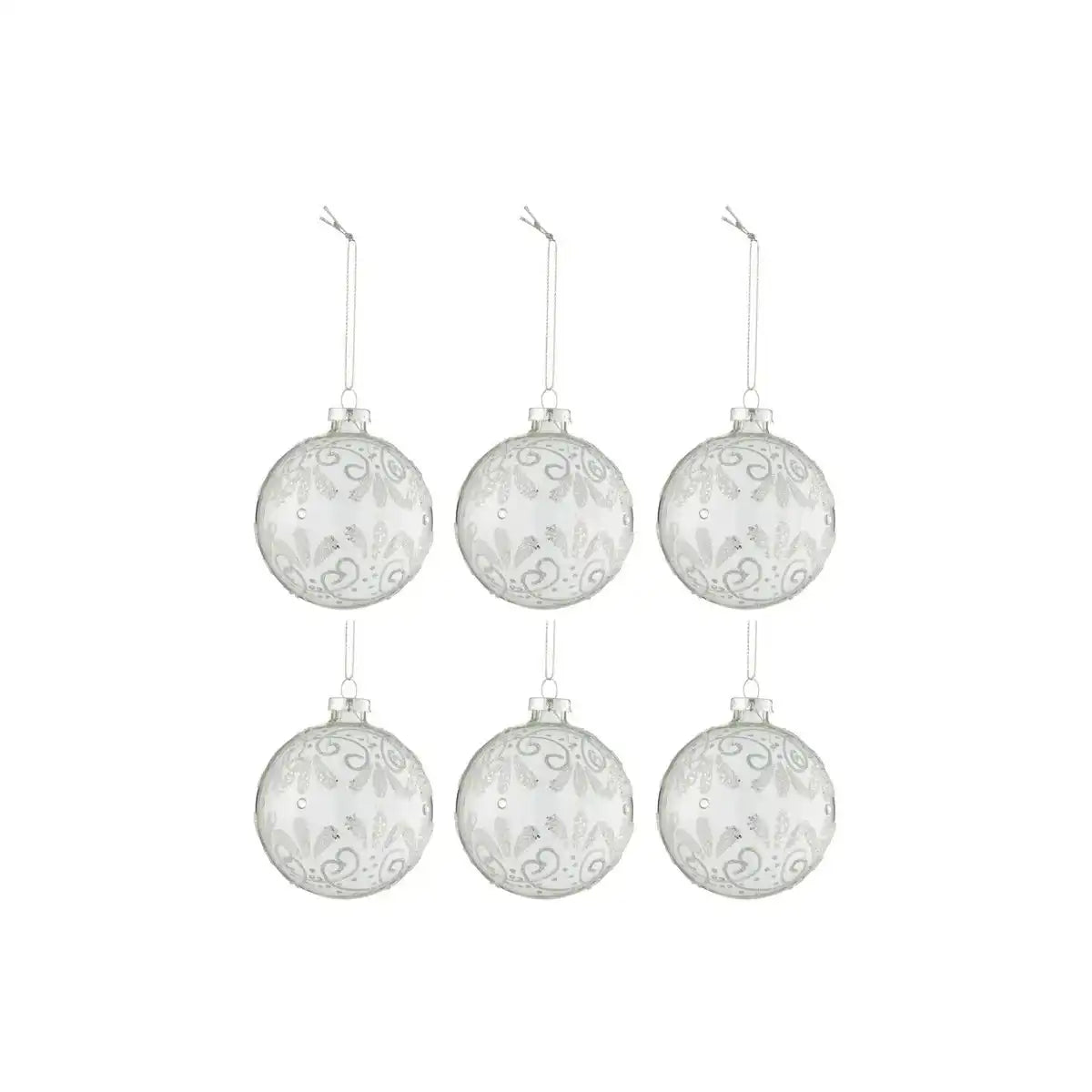J-Line Box mit 6 Weihnachtskugeln, Locken, Glitzer, Silber, Glas, transparent, klein