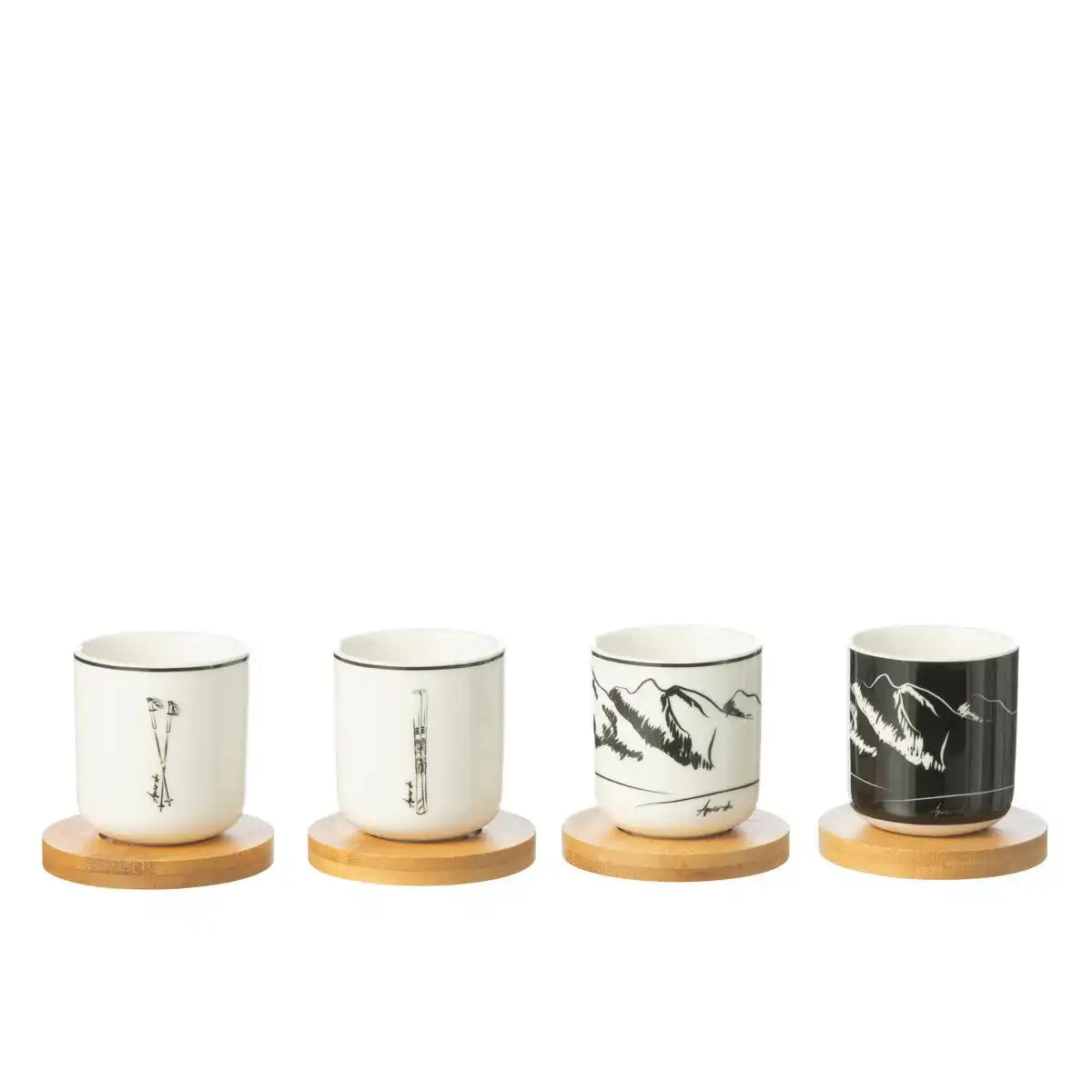 J-Line Box 4 Kaffeebeutel + Untertassen Bambou Geschenkbox Keramik Schwarz/Weiß