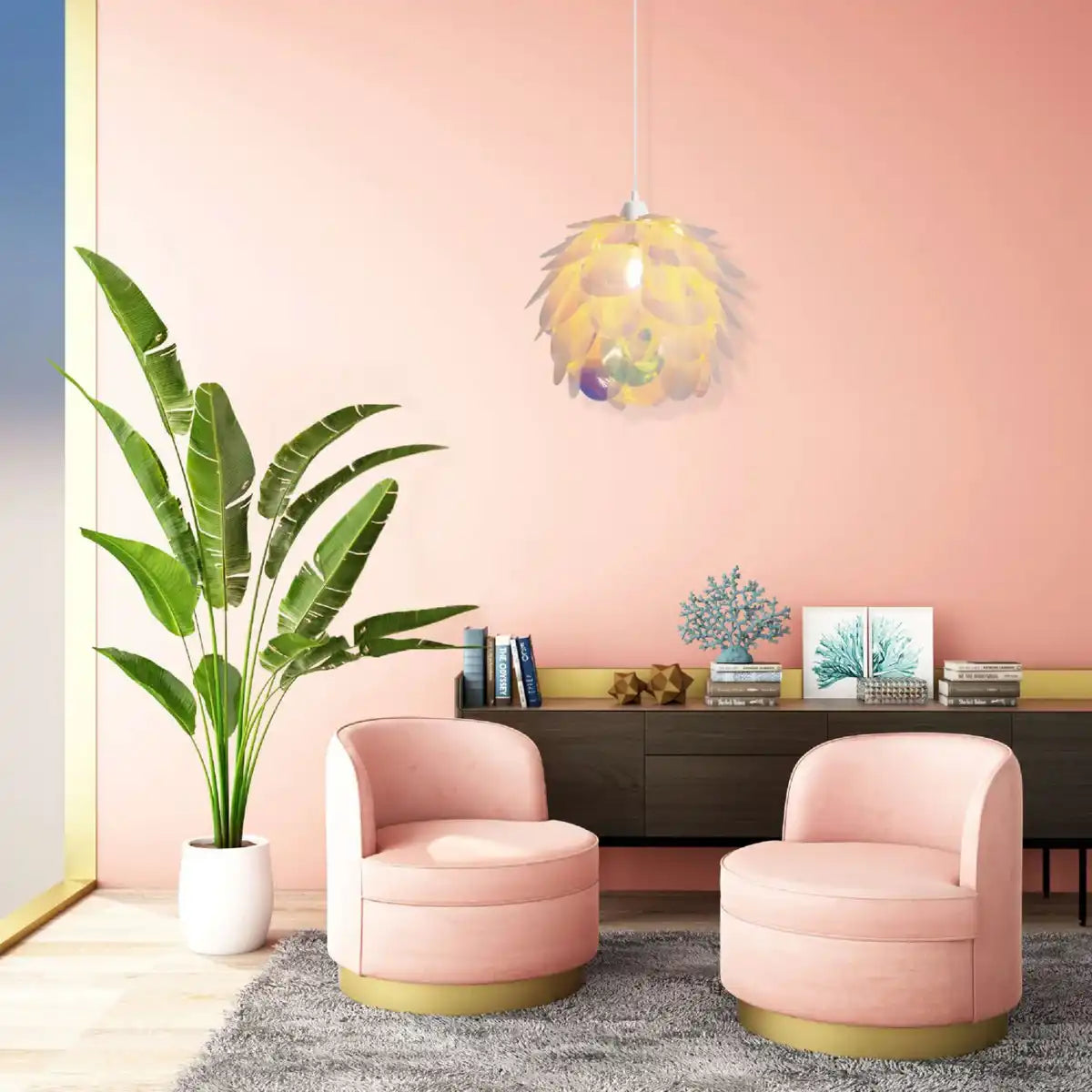 Pendelleuchte "FORA" aus Metall und irisierendem Kunststoff, E27-Fassung, Beleuchtung für Wohnzimmer, Esszimmer und Büro, Ø40 cm