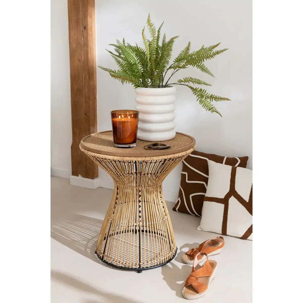 J-Line Beistelltisch Round Grooves – Rattan – Natur