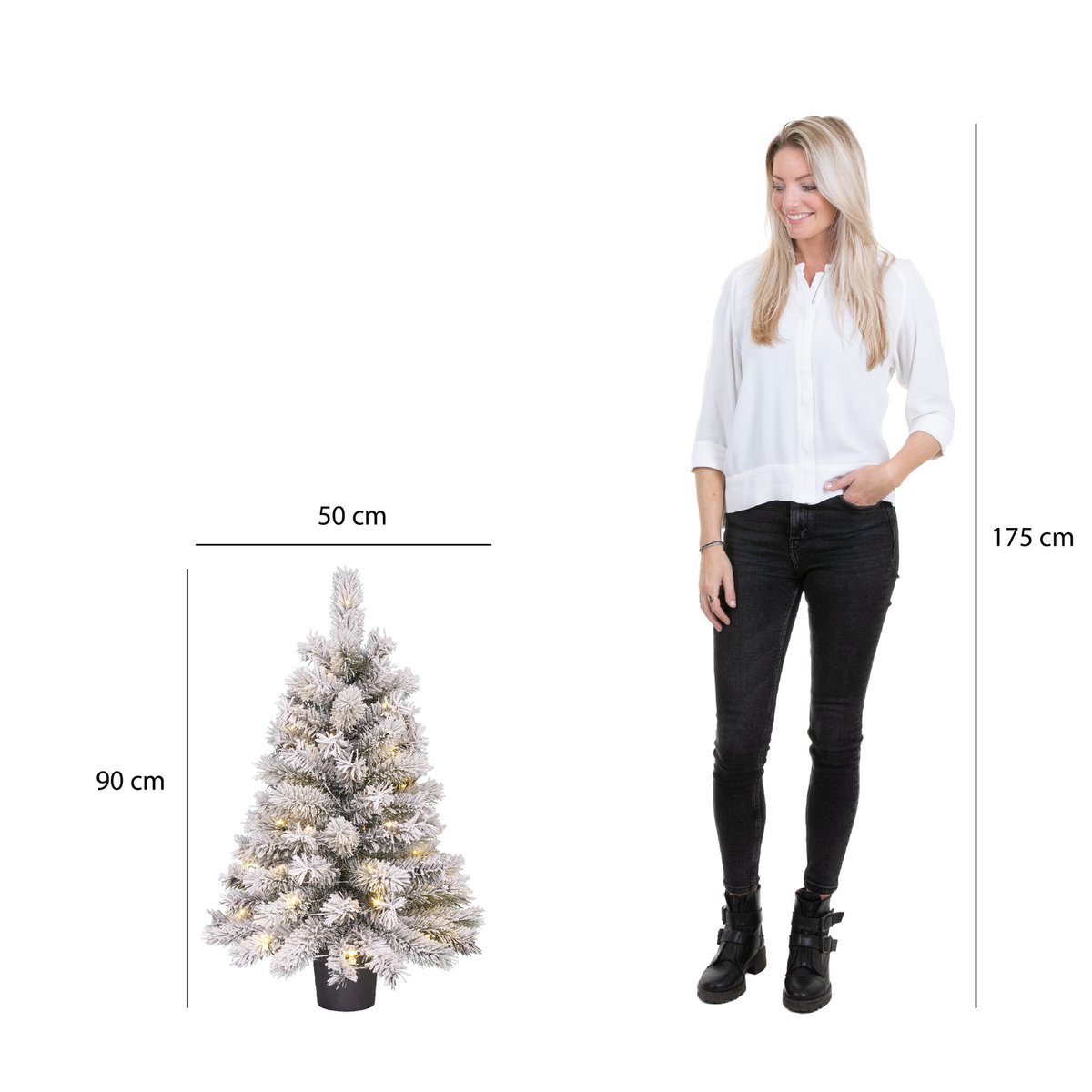 Dinsmore Künstlicher Weihnachtsbaum im Topf mit LED-Beleuchtung – H90 x Ø50 cm – Frosted Green