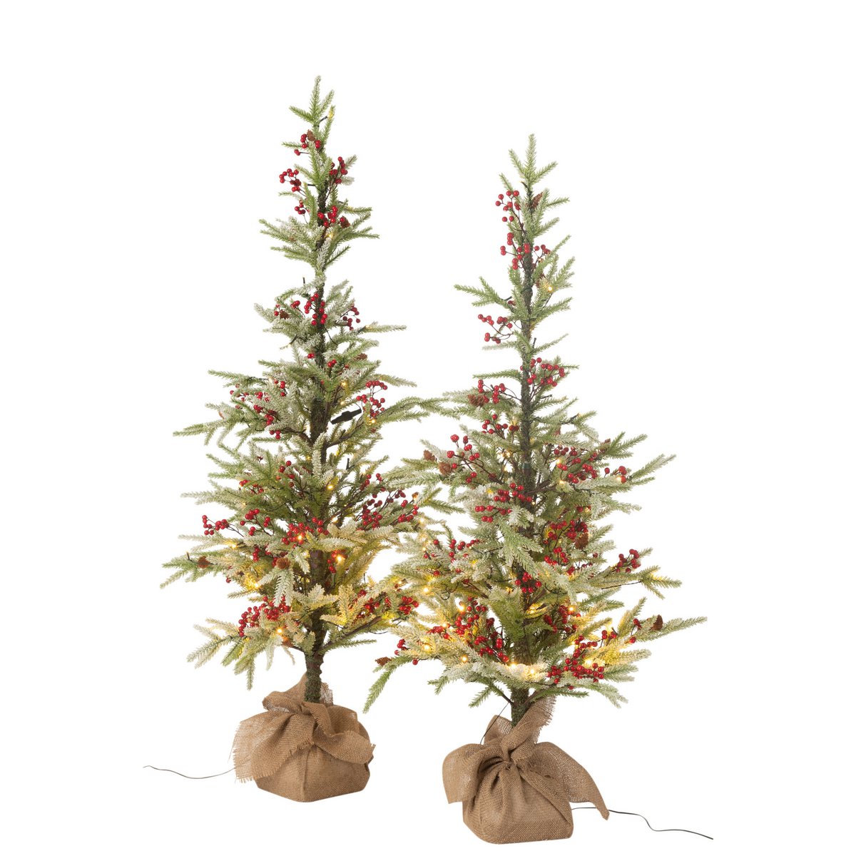 J-Line Weihnachtsbaum+Jutebeutel+LED Kunststoff Schneegrün/Rot Groß