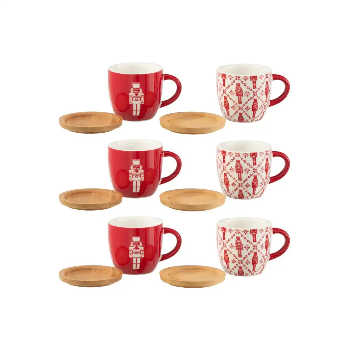 J-Line Box 6 Kaffeebeutel + Untertassen Bambou Nussknacker Geschenkbox Keramik Rot