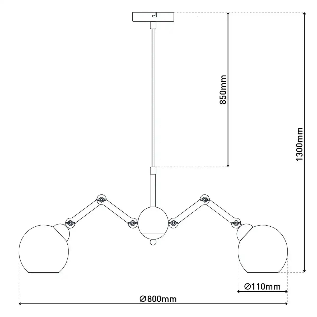 5er Glas-Pendelleuchte "SOITO" Hängelampe aus Metall, Glas und Gummibaumholz, mit E14-Fassung, für Esszimmer, Wohnzimmer, Diele oder Büro, 80 cm Durchmesser