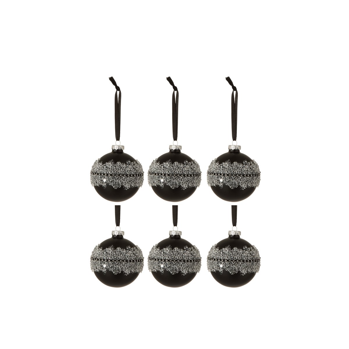 J -Linie Weihnachtskugelzuckerlinie - Glas - Schwarz - klein - Box von 6