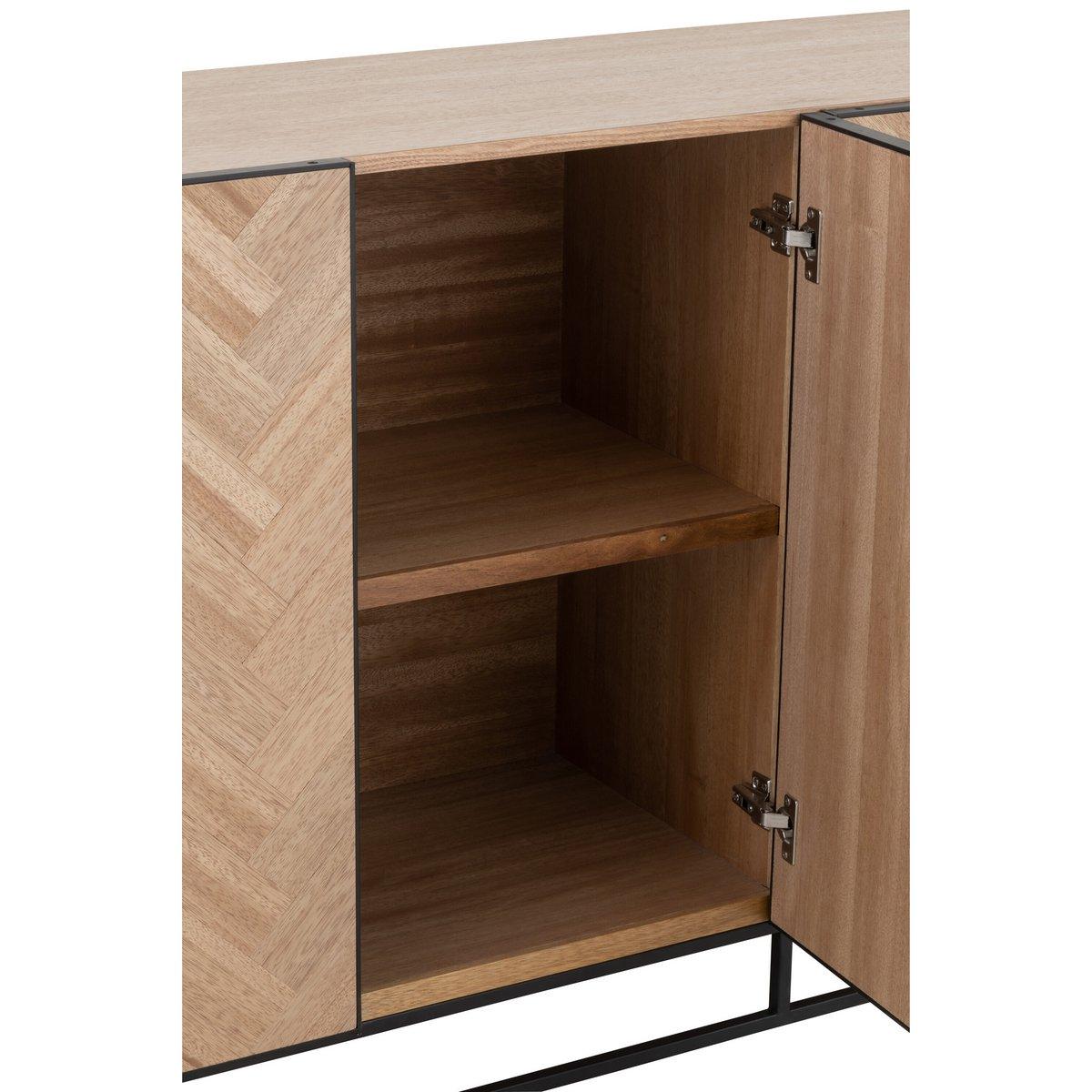 J-Line Sideboard 4 Türen Zickzack – Holz/Metall – Natur/Schwarz