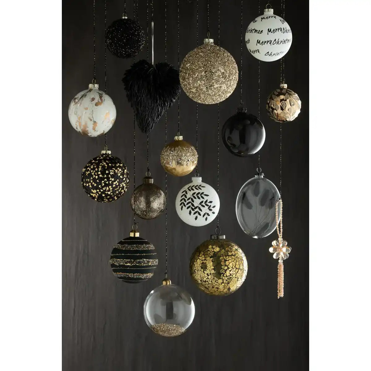 J-Line Box mit 6 Weihnachtskugeln, innen glitzernd, Glasbraun