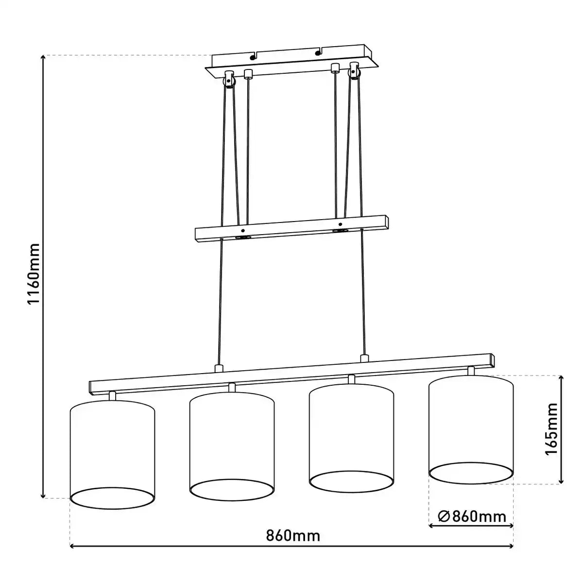 4er Pendelleuchte "TILDE", klassische Pendellampe aus Metall und Textil in Grau und Weiß, mit E27-Fassung, höhenverstellbar, 86 cm lang, ideal als Esszimmerleuchte