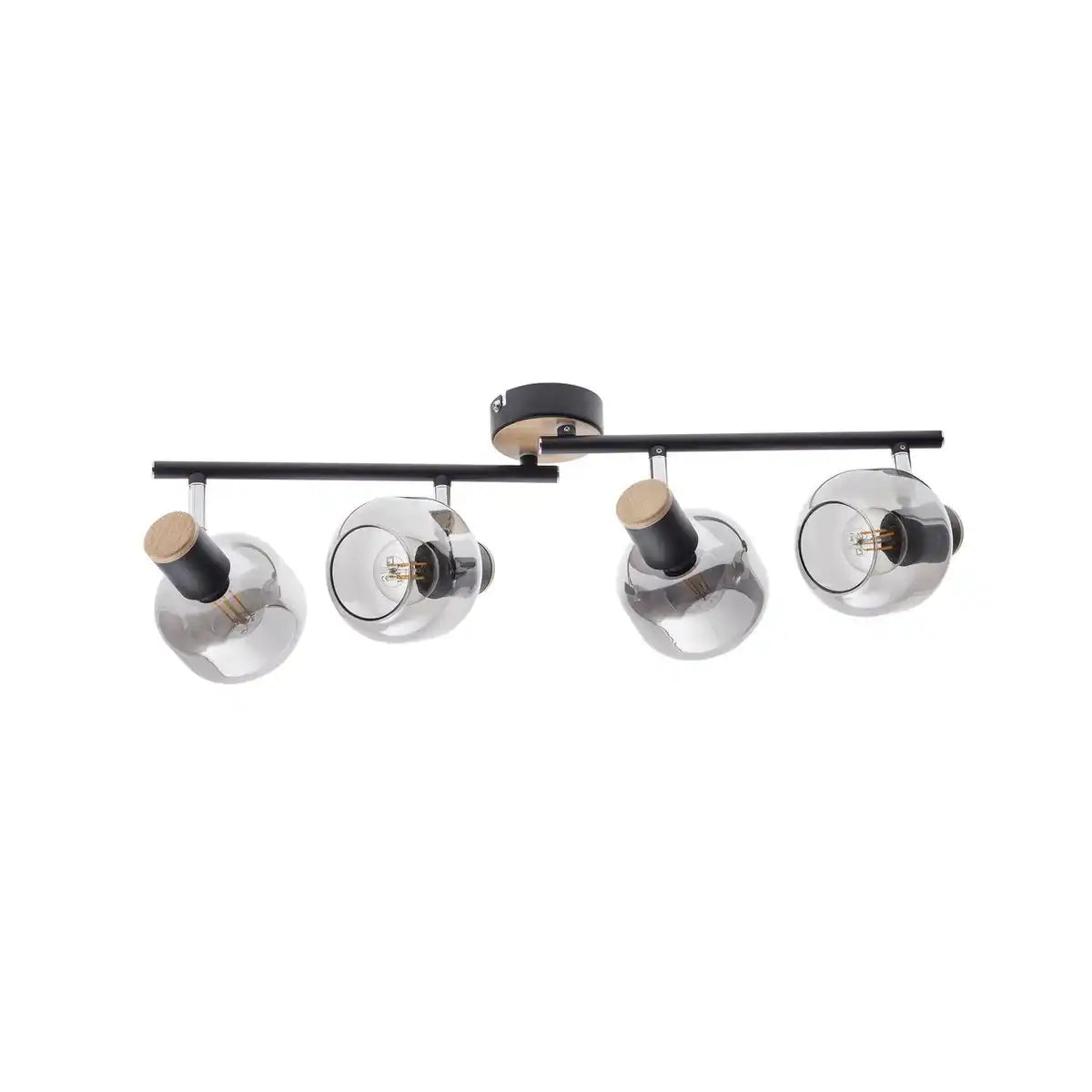 4er Spot Deckenleuchte "FUMOSO", Deckenlampe aus Metall und Rauchglas in Schwarz, mit E14-Fassung, für Esszimmer, Wohnzimmer, Diele oder Büro, 80 x 20 cm