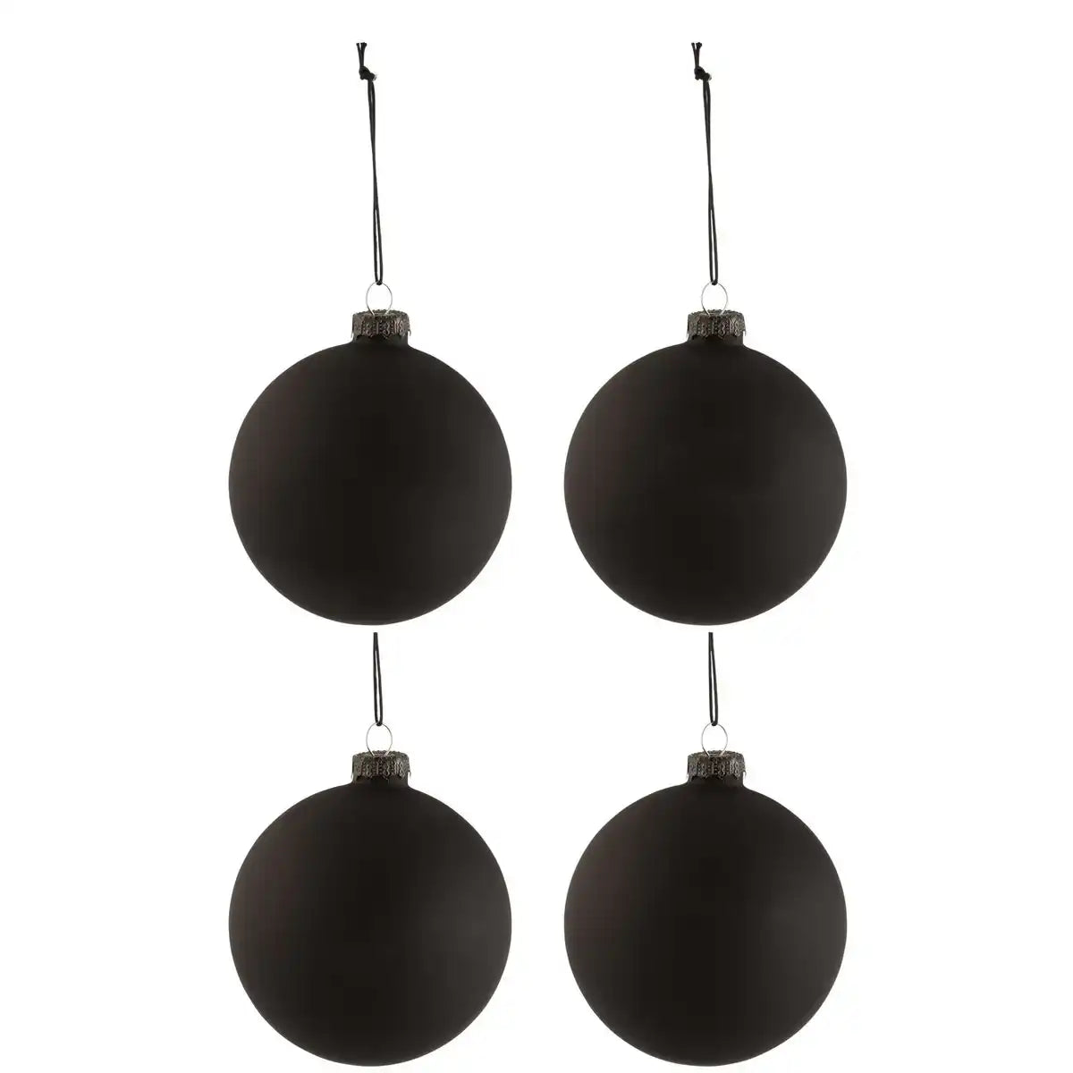 J-Line Schachtel mit 4 Weihnachtskugeln, Tafelglas, schwarz, mittelgroß