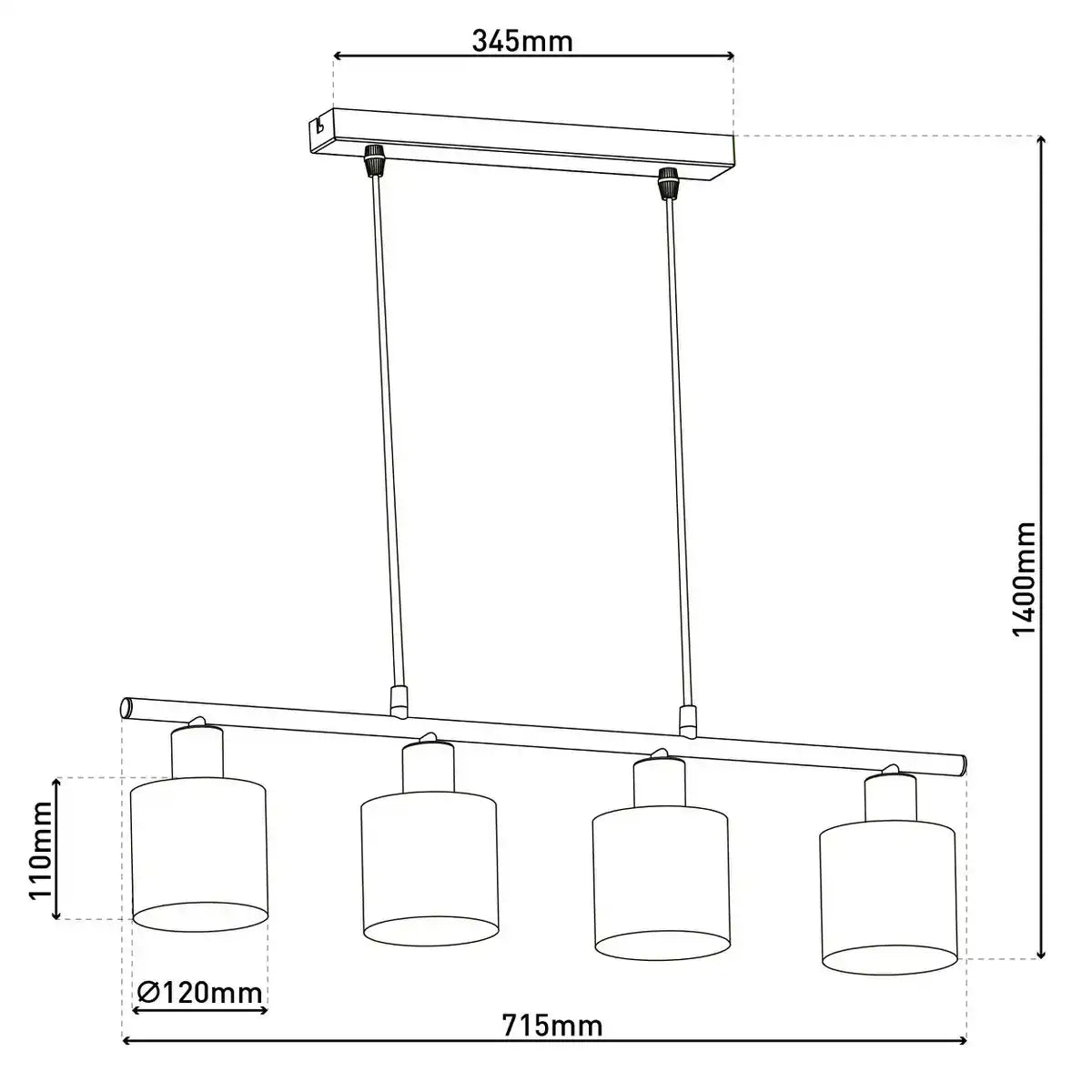 4er Pendelleuchte "MARON" aus Metall satiniert-matt mit Stoffschirmen in Braun, mit E14-Fassung, Lampe für Wohnzimmer oder Esszimmer,71,5 x 12 cm