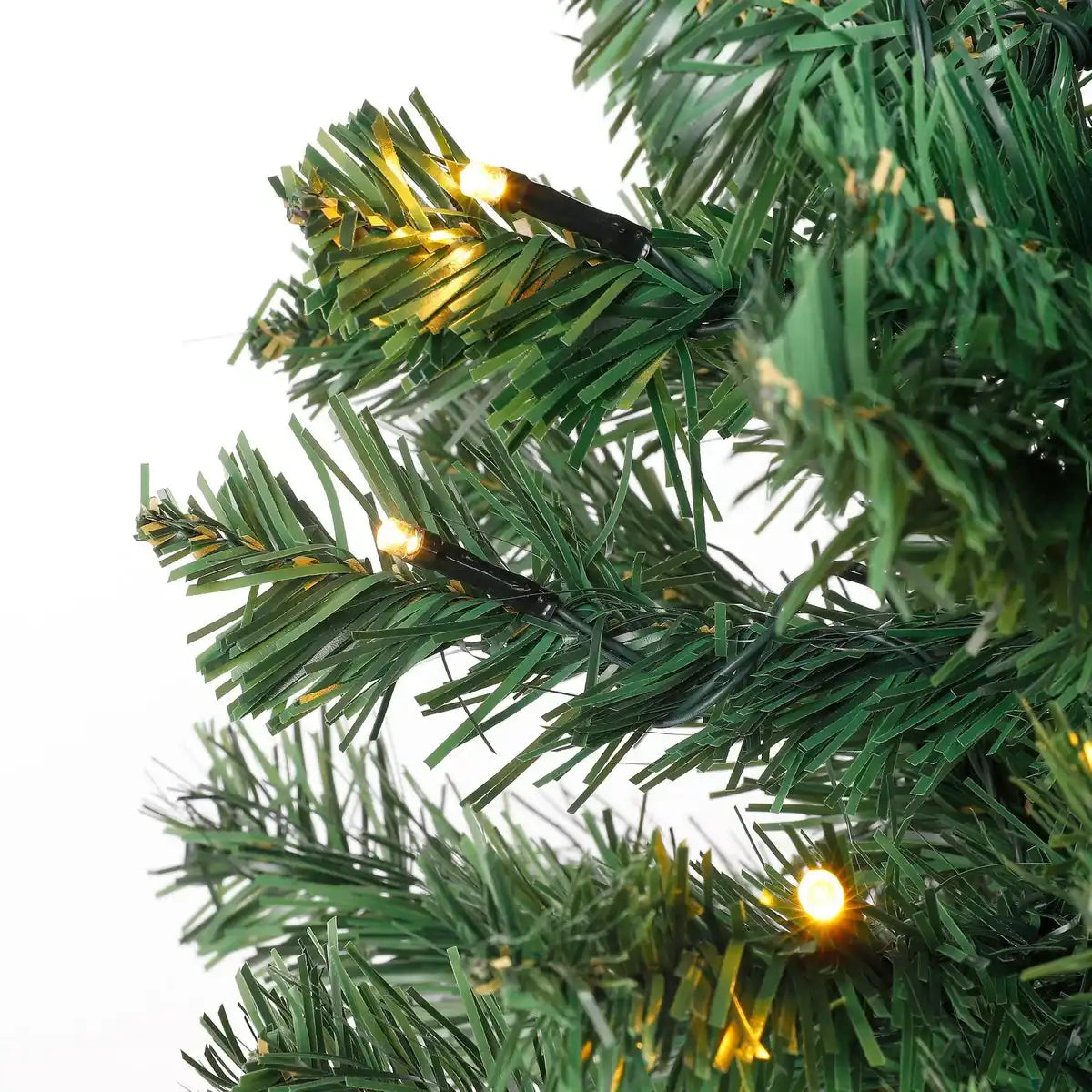 2er Set künstlichen Weihnachtsbäumen und 1 Weihnachtskranz mit LED -Beleuchtung - grün gefrostet