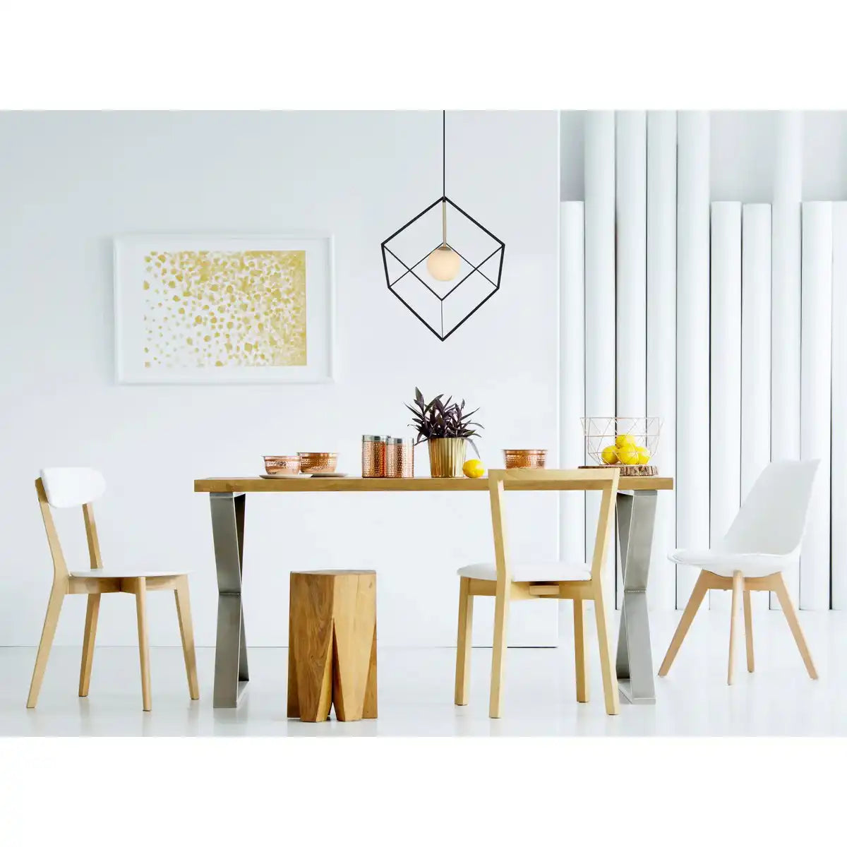 Pendelleuchte "CADRE", Pendellampe Retro aus Metall und Glas in Schwarz, und Weiß mit G9-Fassung, 30 cm Seitenlänge, für Wohnbereich und Büro.